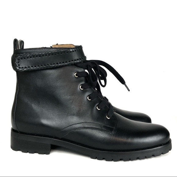 Jack Rogers Combat Military Style Whipstitch Peyton Black Leather Boots Sz 9 - Picture 1 of 9